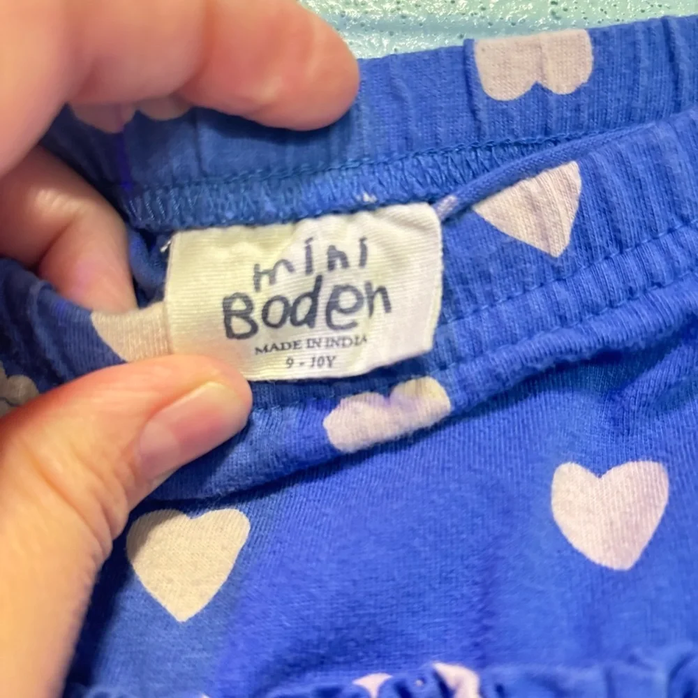 Mini Boden Girls’ Blue and Pink Heart Polka Dot Ruffle Mini Skirt with Shorts​